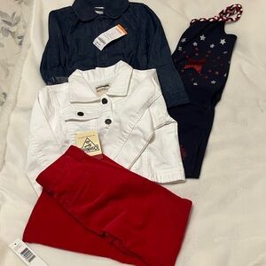 4T Girls bundle NWT Gymboree long sleeve Jean shirt, + red Oshkosh velvet pants+
